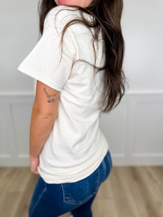 Merry & Caffeinated Cotton Short Sleeve Cream Avery Mae Graphic Tee Shirt