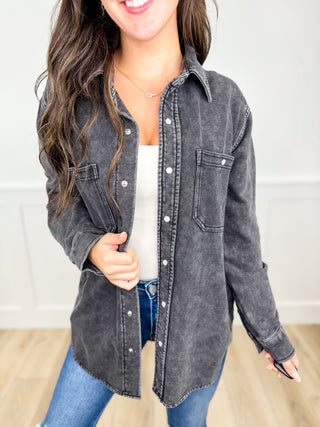 White Birch Casually Cool Cotton Long Sleeve Black Shacket