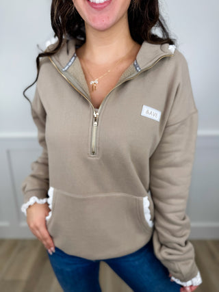 Ampersand Avenue Good Feels Cotton Blend Long Sleeve Sand Half Zip Hoodie Sweatshirt