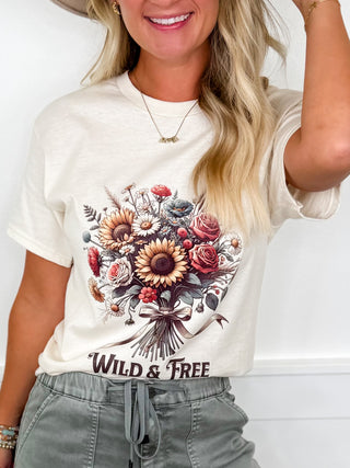 To Be Wild & Free Cotton Short Sleeve Cream Avery Mae Graphic Tee Shirt