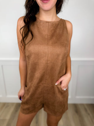 Happy to Be Here Faux Suede Brown Avery Mae Romper