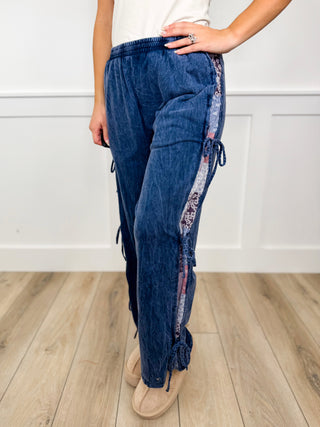 Made For Memories High Rise Cotton Wide Leg Navy Blue Avery Mae Bottoms