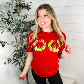 Wreaths on my Bosom Cotton Short Sleeve Red Avery Mae Graphic Tee Shirt