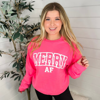 Merry AF Cotton Blend Long Sleeve Avery Mae Graphic Crewneck Sweatshirt - 2 colors!