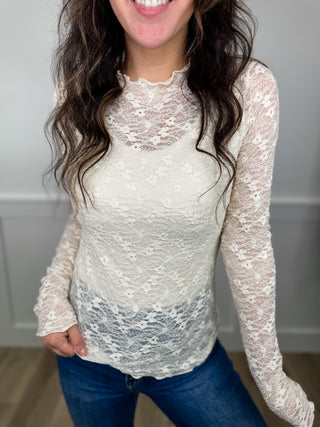 Real Moments Lace Long Sleeve Cream Avery Mae Top