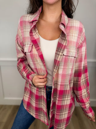 White Birch Wild As Her Cotton Long Sleeve Pink Flannel