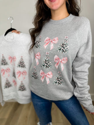 Christmas Bows & Branches Cotton Blend Long Sleeve Grey Avery Mae Graphic Crewneck Sweatshirt - 2 colors!