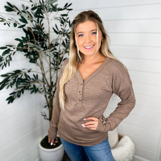 Standing Still Ribbed Long Sleeve Mocha Avery Mae Top