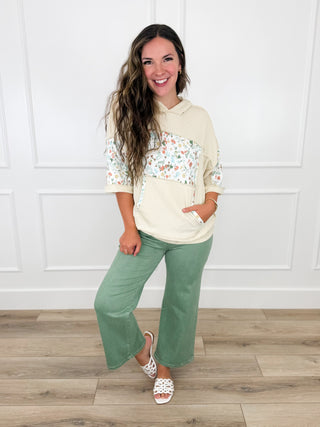 Stuck in the Middle Ribbed Short Sleeve Cream Avery Mae Hooded Top