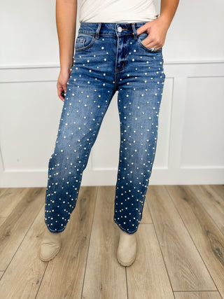 Paige High Rise Straight Leg Pearl Medium Wash Blue Jeans