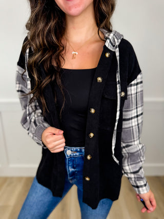 White Birch Found You Long Sleeve Black Hooded Shacket