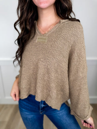 Sew In Love Soft Rebel Knit 3/4 Sleeve Mocha Sweater Top