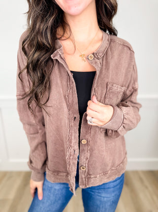 Waiting On You Cotton Long Sleeve Brown Avery Mae Button Up Top