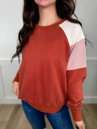 White Birch Lead Your Life Cotton Long Sleeve Terracotta Top