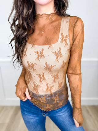 Hem & Thread Delicately Beautiful Sheer Mesh Long Sleeve Top - 2 colors!