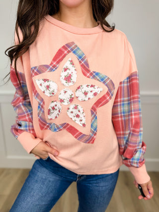 Made You Blush Lightweight Long Sleeve Salmon Avery Mae Top