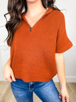 Wishlist See You Later Knit Short Sleeve Rust Sweater Top