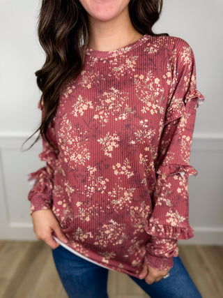 Little By Little Ribbed Long Sleeve Brick Avery Mae Top