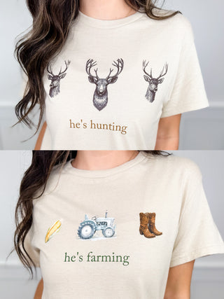 He's Got Hobbies Cotton Short Sleeve Sand Avery Mae Graphic Tee Shirt - 2 options!