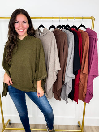 Dear Scarlett Just as I Thought Ribbed Short Sleeve Hooded Poncho Top - 8 colors!