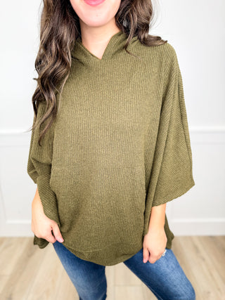 Dear Scarlett Just as I Thought Ribbed Short Sleeve Hooded Poncho Top - 8 colors!