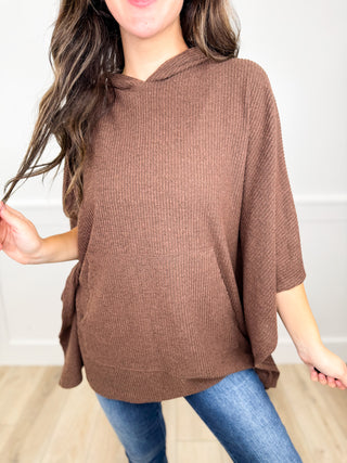 Dear Scarlett Just as I Thought Ribbed Short Sleeve Hooded Poncho Top - 8 colors!