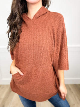 Dear Scarlett Just as I Thought Ribbed Short Sleeve Hooded Poncho Top - 8 colors!