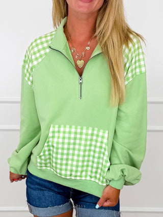 This is it Cotton Blend Long Sleeve Green Avery Mae Quarter Zip Sweatshirt