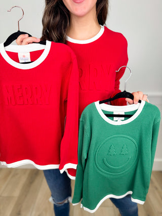 Kids Merry Holidays Cotton Blend Long Sleeve Avery Mae Top - 2 colors!