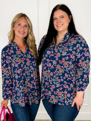 Dear Scarlett One Last Dance Wrinkle-Free 3/4 Sleeve Blue Gabby Top