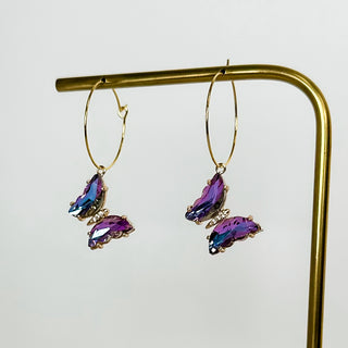 Earthly Beauty Butterfly Hoop Drop Earrings - 2 colors!