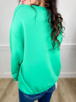Double the Merry Long Sleeve Green Avery Mae Graphic Top