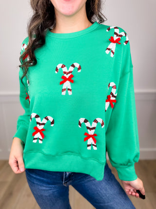 Candy Cane Pair Long Sleeve Green Avery Mae Graphic Top