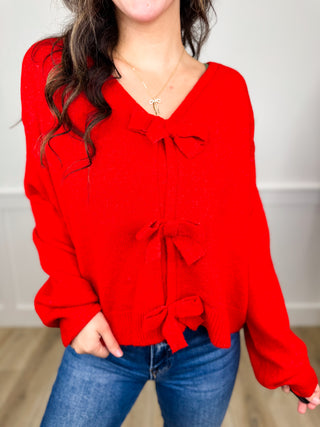 Wishlist Holiday Statement Knit Long Sleeve Red Avery Mae Cardigan