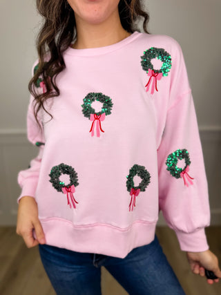 Tiny Wreath Treasure Long Sleeve Pink Avery Mae Graphic Top