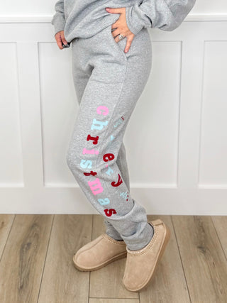Very Merry High Rise Cotton Blend Grey Avery Mae Graphic Joggers