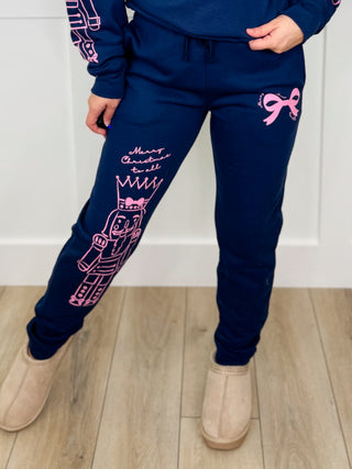 Nutcracker Wishes High Rise Cotton Blend Navy Avery Mae Graphic Joggers