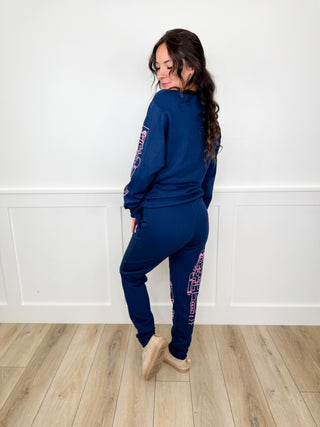 Nutcracker Wishes Cotton Blend Long Sleeve Navy Avery Mae Graphic Crewneck Sweatshirt