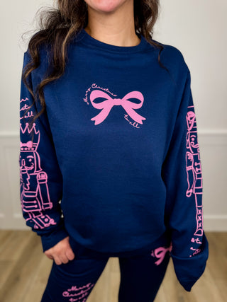 Nutcracker Wishes Cotton Blend Long Sleeve Navy Avery Mae Graphic Crewneck Sweatshirt
