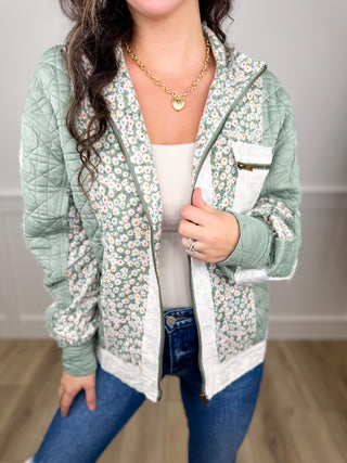 Ampersand Avenue Step Outside Quilted Long Sleeve Green Jacket