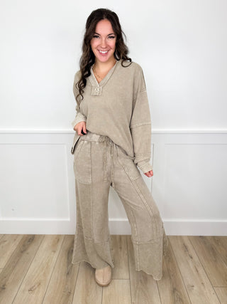 Easel Say Less Cotton Blend Long Sleeve Taupe Top