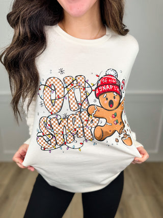 Gingerbread Snap Cotton Long Sleeve Cream Avery Mae Graphic Tee Shirt