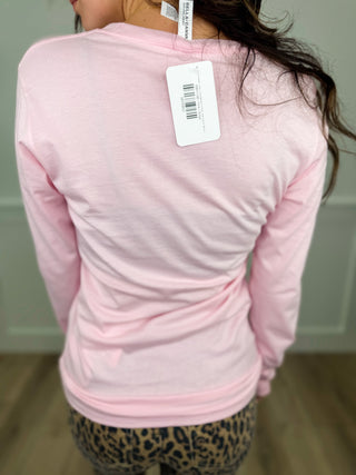 Tis the Season Cotton Long Sleeve Pink Avery Mae Graphic Tee Shirt