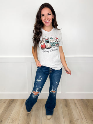 Meowy Christmas Cotton Short Sleeve Grey Avery Mae Graphic Tee Shirt