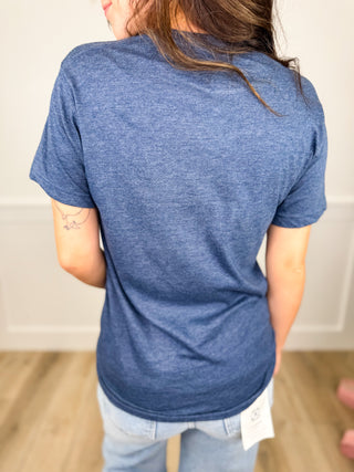 Bow Sweet Snowman Cotton Blend Short Sleeve Blue Avery Mae Graphic Tee Shirt