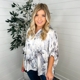 Falling to Get by Satin Short Sleeve Avery Mae Button Up Top