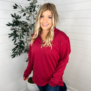 Like You Should Long Sleeve Wine Avery Mae Quarter Zip Sweatshirt