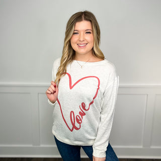 I Feel Loved Long Sleeve Grey Avery Mae Graphic Top