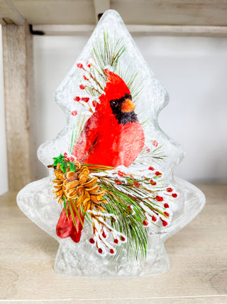 Winter Bird Frosted Glass Light Up Decor