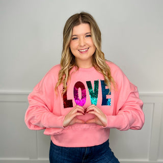 A Colorful Kind of Love Cotton Blend Long Sleeve Pink Avery Mae Top